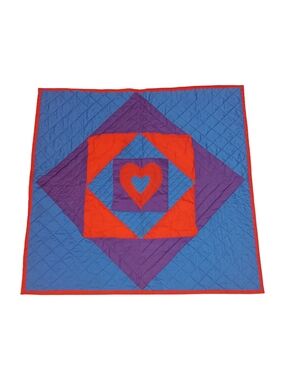 Handcrafted Blue, Purple & Red Heart Patchwork Quilt